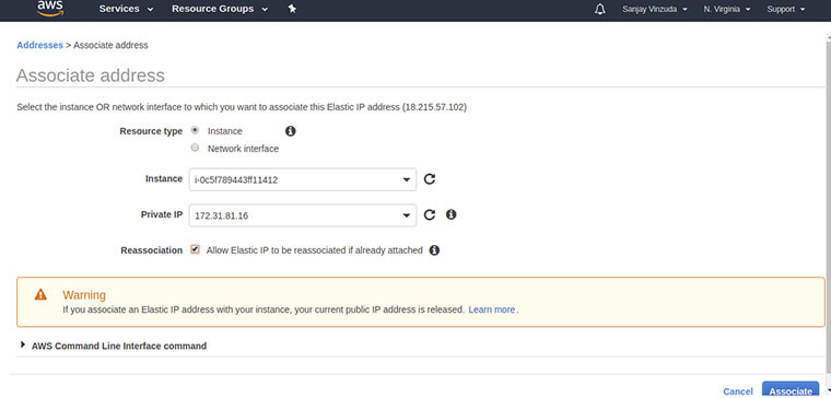 Now the next step it to set our instance to elastic IP.