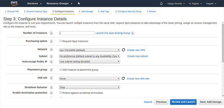 6. Configure Instance Details :