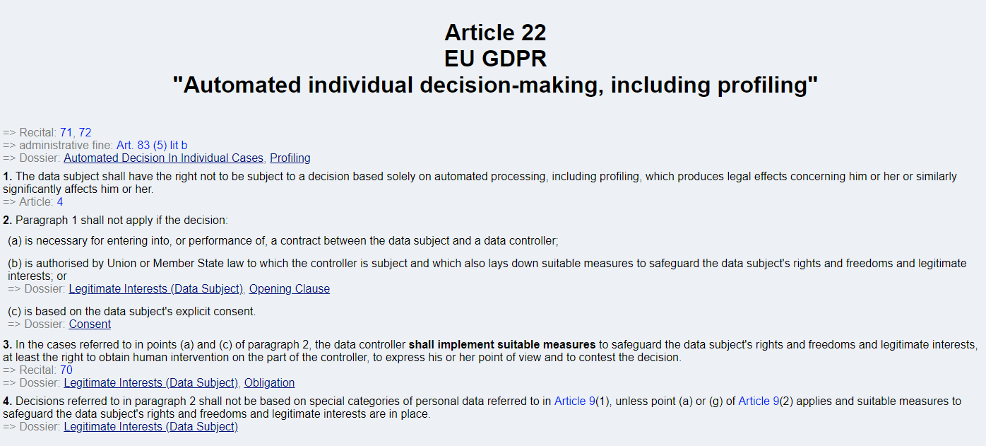 Full text of GDPR Article 22