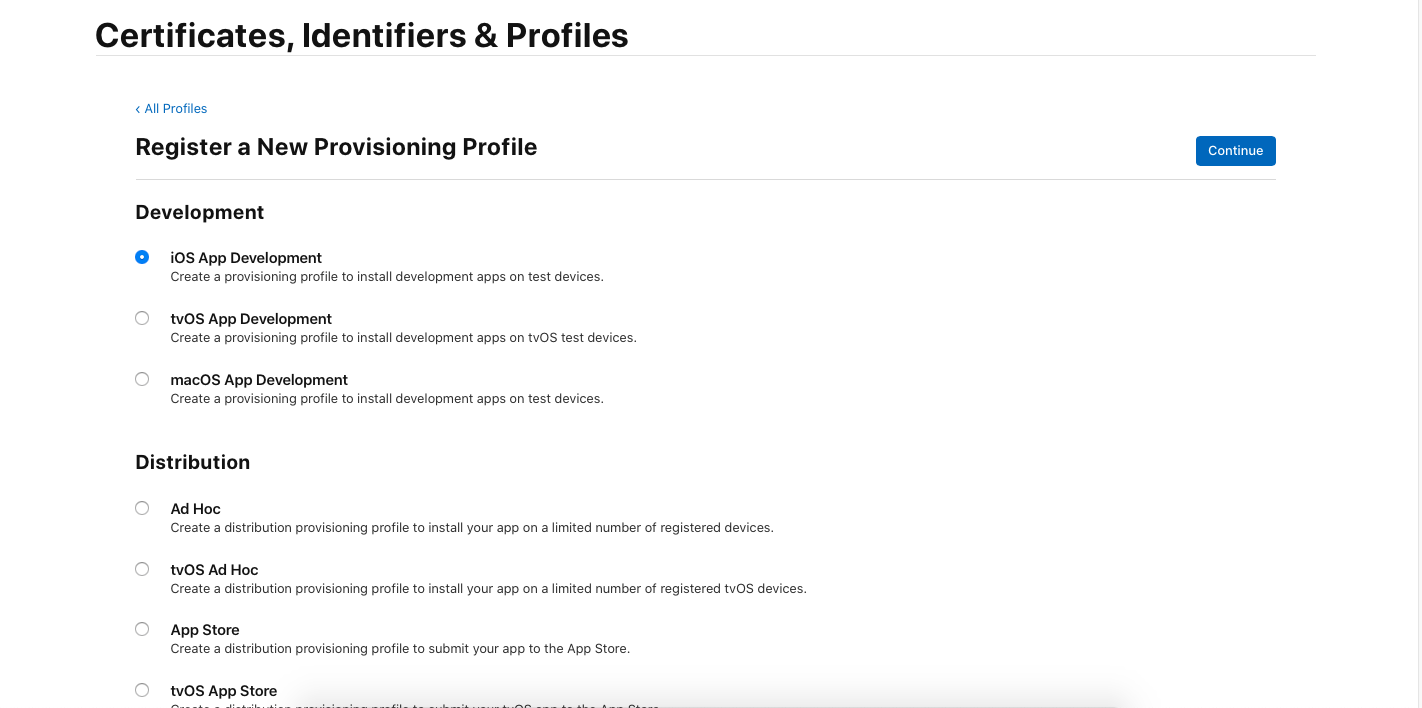 Create Development Profile