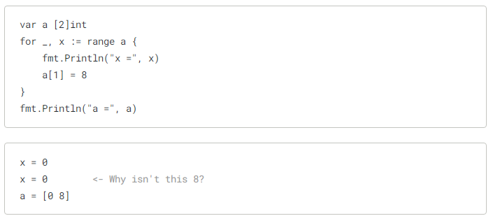 Iteration variable of range loop unchangeable