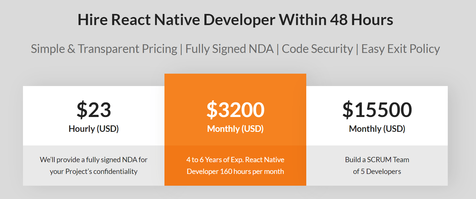 react native developer cost