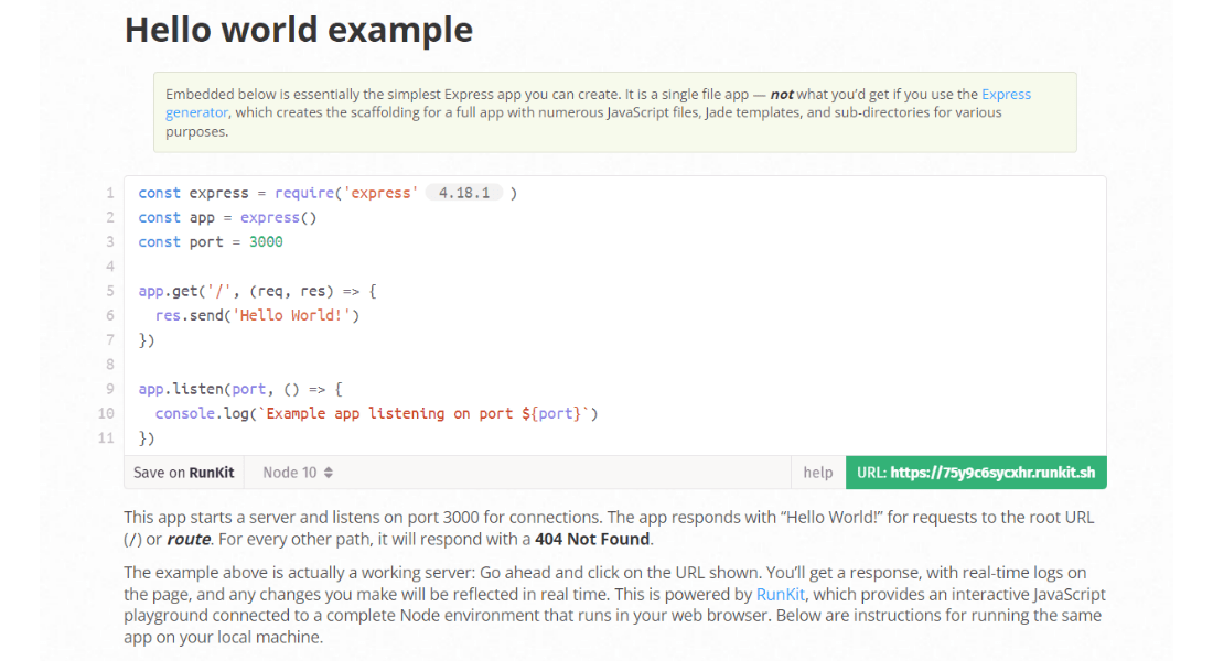 Express hello world example