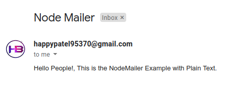 Text Email sent through NodeMailer