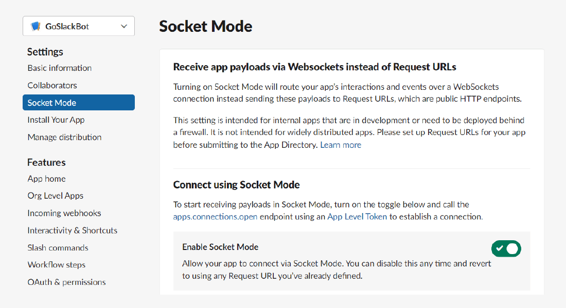 Activate Socket Mode