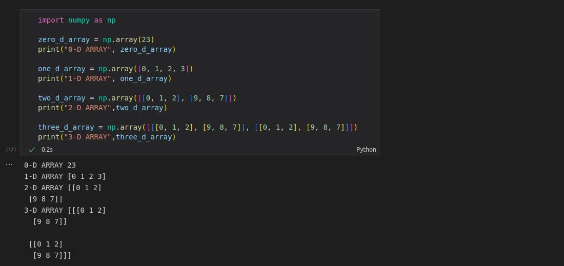 Dimensions in Array