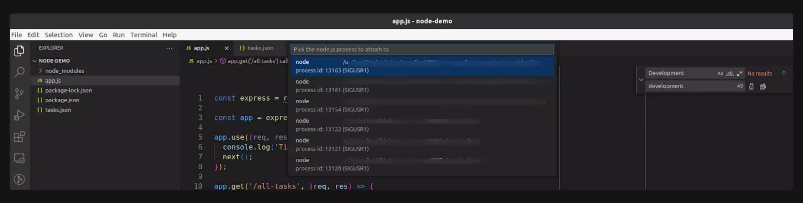 Attach Node Process