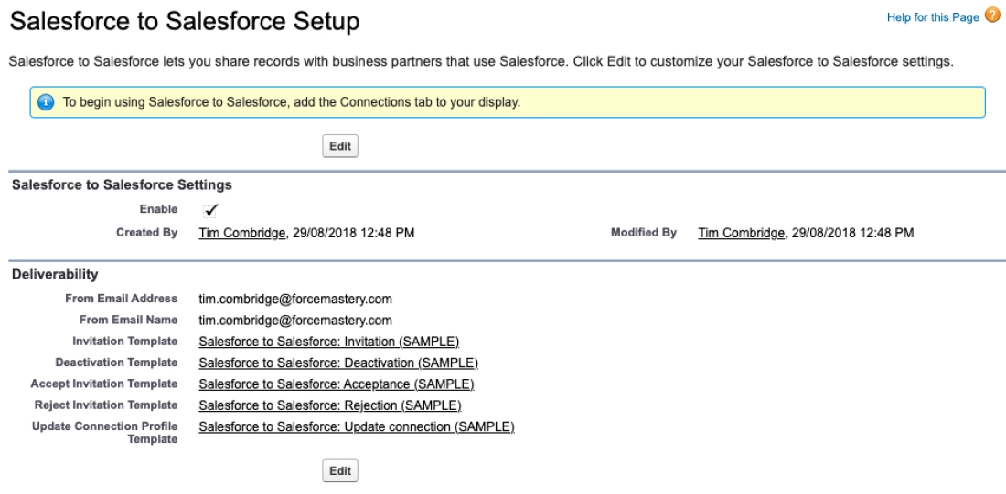 Enable the Salesforce to Salesforce Connector
