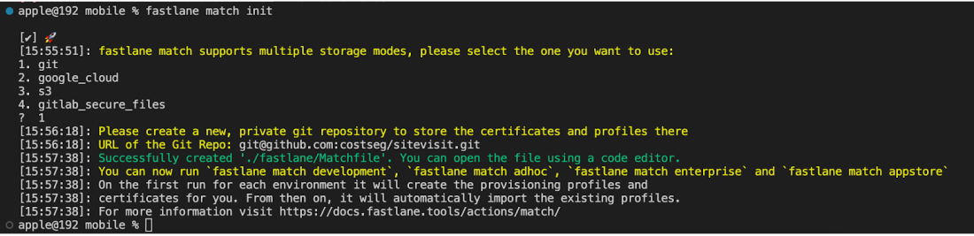 fastlane match init