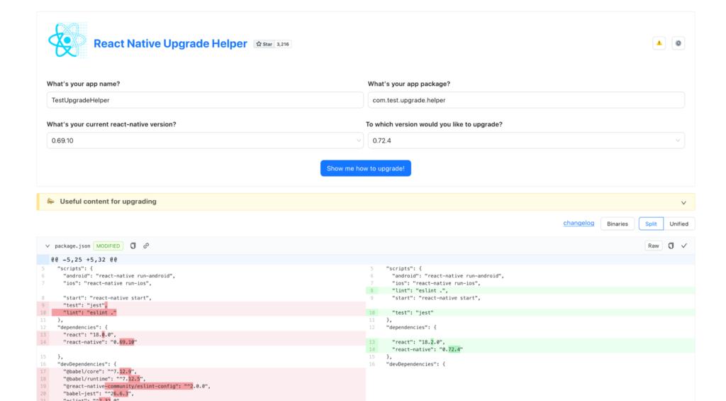 React Native Upgrade Helper